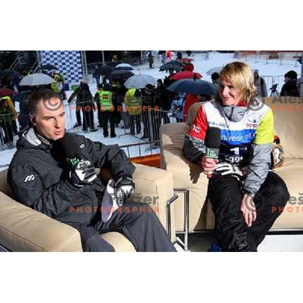 Igor Bergant hosts winner of the race Sabine Egger at HIT Ski Legends Challenge in Kranjska gora, Slovenia 2.2.2008. Photo by Ales Fevzer 