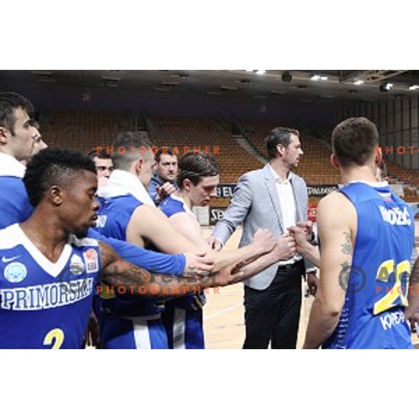 Goran Jagodnik, Luka Voncina, Jurica Golemac, head coach of Sixt Primorska during Nova KBM League basketball match between Ilirija and Sixt Primorska in Tivoli Hall, Ljubljana on January 27, 2019