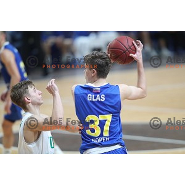 Maksim Gorbachov and Gregor Glas in action during Nova KBM League basketball match between Ilirija and Sixt Primorska in Tivoli Hall, Ljubljana on January 27, 2019