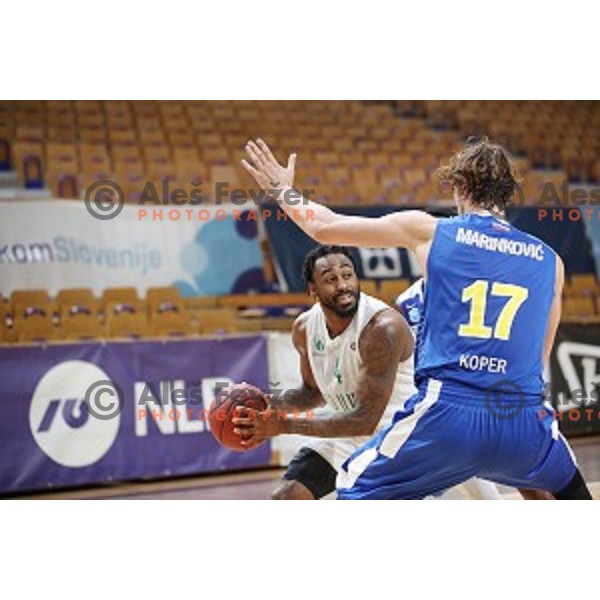 in action during Nova KBM League basketball match between Ilirija and Sixt Primorska in Tivoli Hall, Ljubljana on January 27, 2019