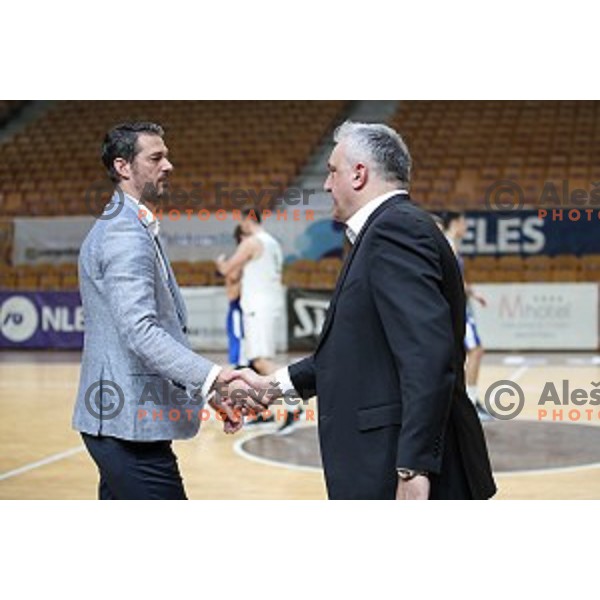 Jurica Golemac, head coach of Sixt Primorska and Sasa Doncic, head coach of Ilirija during Nova KBM League basketball match between Ilirija and Sixt Primorska in Tivoli Hall, Ljubljana on January 27, 2019