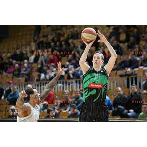 Miha Lapornik of Petrol Olimpija in action during ABA league basketball match between Petrol Olimpija and Buducnost in Tivoli Hall, Ljubljana on January 28, 2019