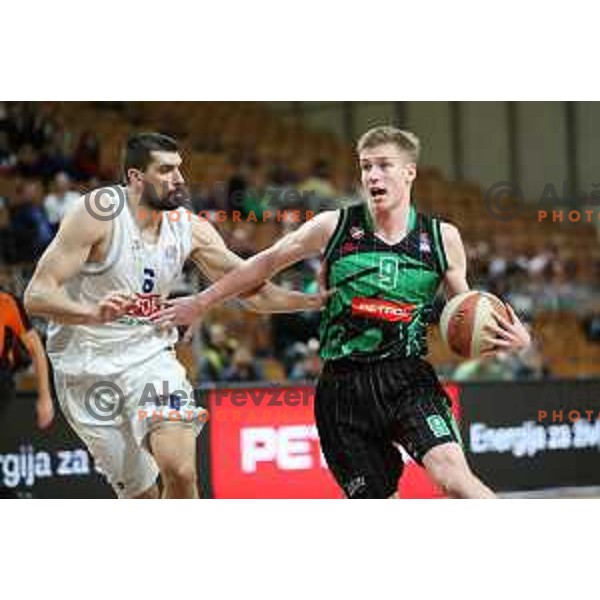 Luka Samanic of Petrol Olimpija in action during ABA league basketball match between Petrol Olimpija and Buducnost in Tivoli Hall, Ljubljana on January 28, 2019