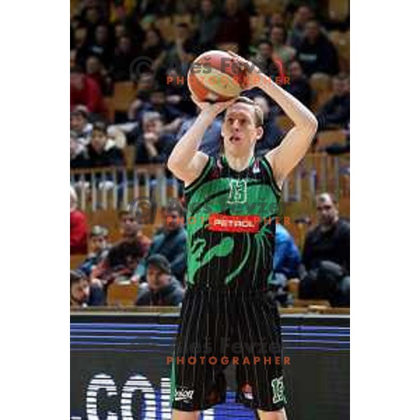 Miha Lapornik of Petrol Olimpija in action during ABA league basketball match between Petrol Olimpija and Buducnost in Tivoli Hall, Ljubljana on January 28, 2019