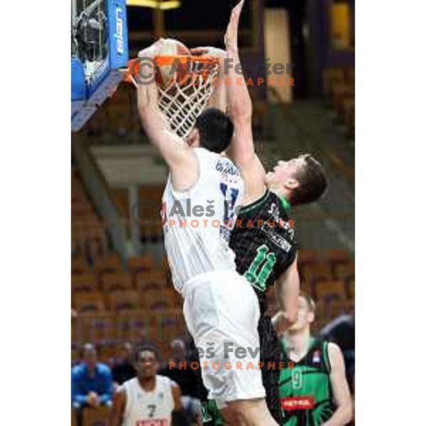 Marko Simonovic of Petrol Olimpija in action during ABA league basketball match between Petrol Olimpija and Buducnost in Tivoli Hall, Ljubljana on January 28, 2019