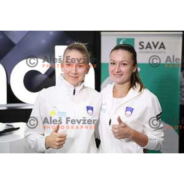 Nika Radisic and Dalila Jakupovic, members of Slovenia FED Cup tennis team during press conference in Ljubljana on January 31, 2019