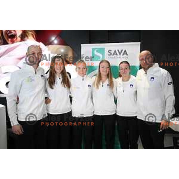 Kaja Juvan, Nika Radisic, Nina Potocnik and Dalila Jakupovic, members of Slovenia FED Cup tennis team during press conference in Ljubljana on January 31, 2019