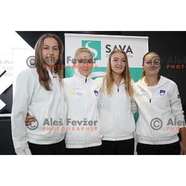 Kaja Juvan, Nika Radisic, Nina Potocnik and Dalila Jakupovic, members of Slovenia FED Cup tennis team during press conference in Ljubljana on January 31, 2019