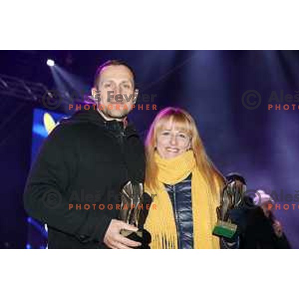 Jure Kosir and Katja Koren at Official Bib draw for 55.Golden Fox Giant Slalom in Maribor on January 31, 2019