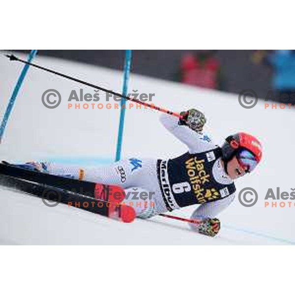Federica Brignone (ITA) skiing in the first run of AUDI FIS World Cup Giant Slalom for 55. Golden Fox Zlata Lisica in Maribor, Slovenia on February 1, 2019