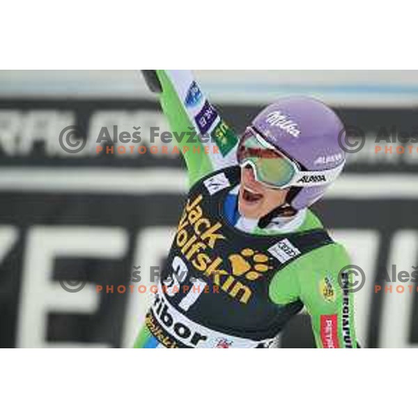Ilka Stuhec (SLO) in the finish arena of AUDI FIS World Cup Giant Slalom for 55. Golden Fox Zlata Lisica in Maribor, Slovenia on February 1, 2019