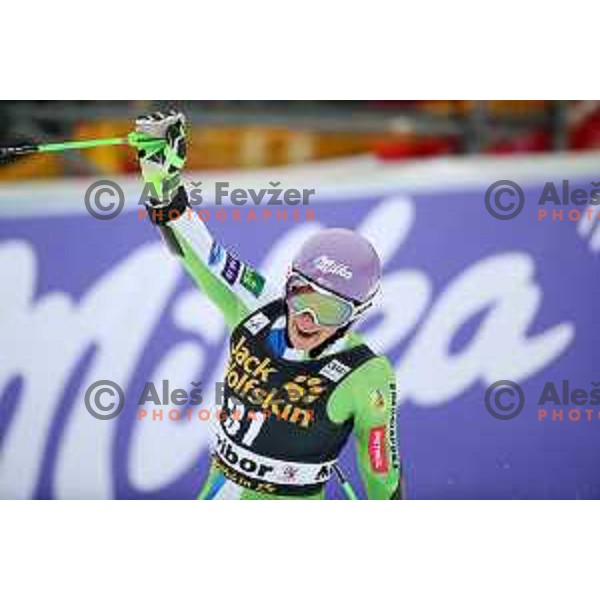 Ilka Stuhec (SLO) in the finish arena of AUDI FIS World Cup Giant Slalom for 55. Golden Fox Zlata Lisica in Maribor, Slovenia on February 1, 2019