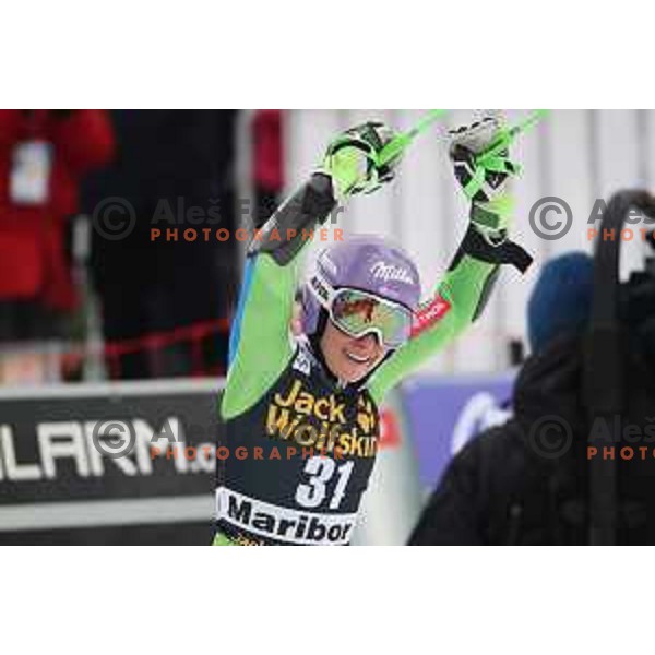 Ilka Stuhec (SLO) in the finish arena of AUDI FIS World Cup Giant Slalom for 55. Golden Fox Zlata Lisica in Maribor, Slovenia on February 1, 2019