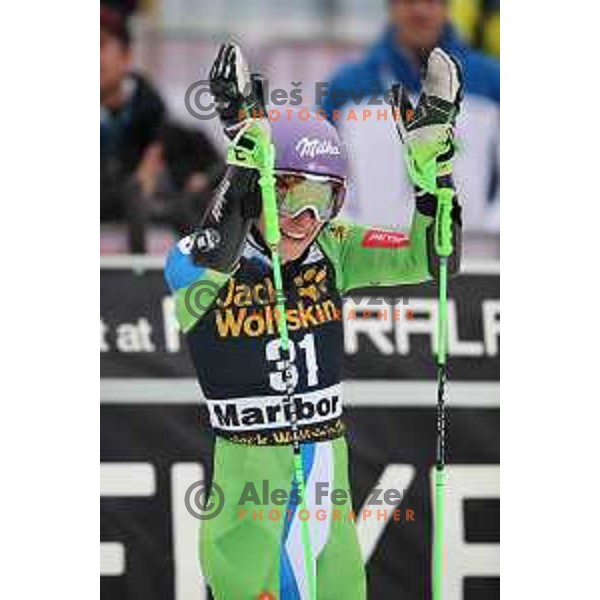 Ilka Stuhec (SLO) in the finish arena of AUDI FIS World Cup Giant Slalom for 55. Golden Fox Zlata Lisica in Maribor, Slovenia on February 1, 2019