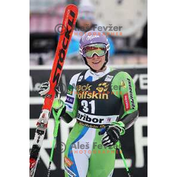 Ilka Stuhec (SLO) in the finish arena of AUDI FIS World Cup Giant Slalom for 55. Golden Fox Zlata Lisica in Maribor, Slovenia on February 1, 2019