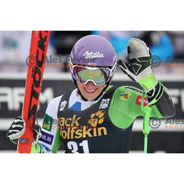 Ilka Stuhec (SLO) in the finish arena of AUDI FIS World Cup Giant Slalom for 55. Golden Fox Zlata Lisica in Maribor, Slovenia on February 1, 2019