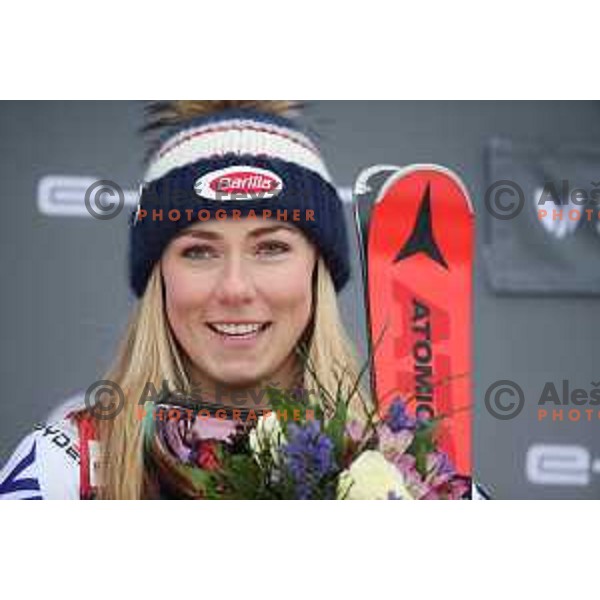 Mikaela Shiffrin (USA), winner of AUDI FIS World Cup Giant Slalom for 55. Golden Fox Zlata Lisica in Maribor, Slovenia on February 1, 2019