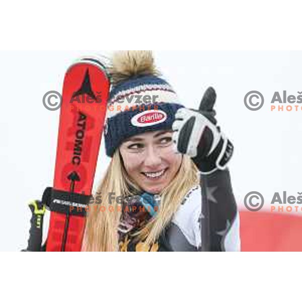 Mikaela Shiffrin (USA), winner of AUDI FIS World Cup Giant Slalom for 55. Golden Fox Zlata Lisica in Maribor, Slovenia on February 1, 2019