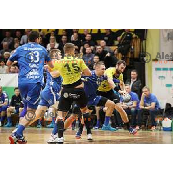 action during 1.NLB leasing League handball match between Gorenje Velenje and Celje Pivovarna Lasko in Velenje, Slovenia on February 2, 2019