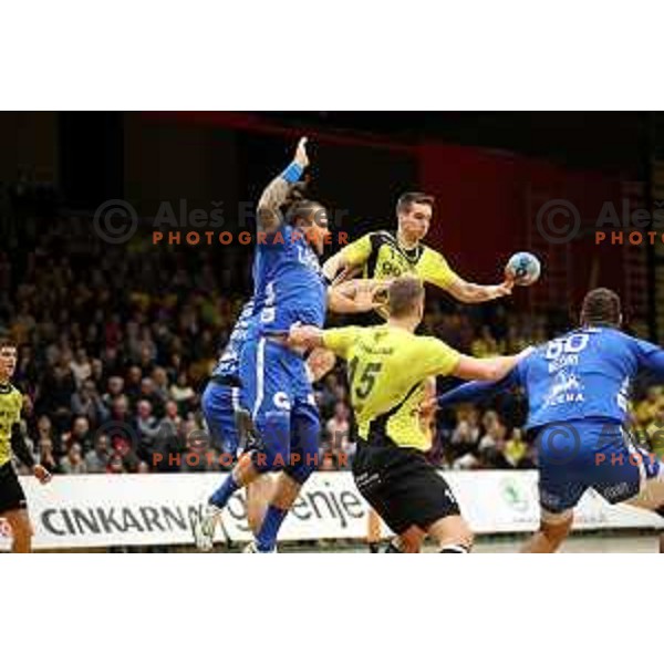 action during 1.NLB leasing League handball match between Gorenje Velenje and Celje Pivovarna Lasko in Velenje, Slovenia on February 2, 2019