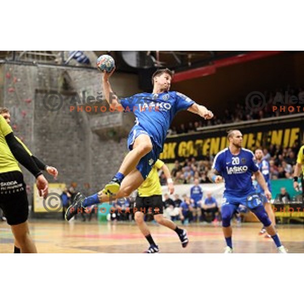 action during 1.NLB leasing League handball match between Gorenje Velenje and Celje Pivovarna Lasko in Velenje, Slovenia on February 2, 2019