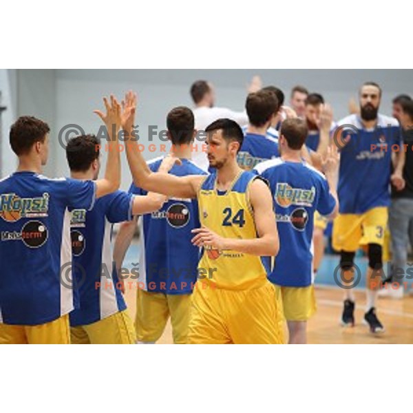 in action during Nova KBM League basketball match between Hopsi and Sixt Primorska in Polzela Sports hall, Slovenia on February 2, 2019