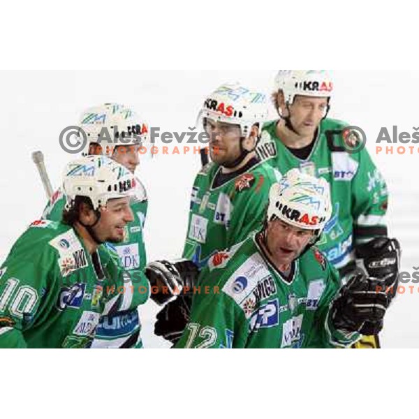 Yarema and Elik at ice-hockey game ZM Olimpija- TWK Innsbruck in Ebel league, played in Ljubljana, Slovenia 3.2.2008.ZM Olimpija won the game 5;2. Photo by Ales Fevzer 