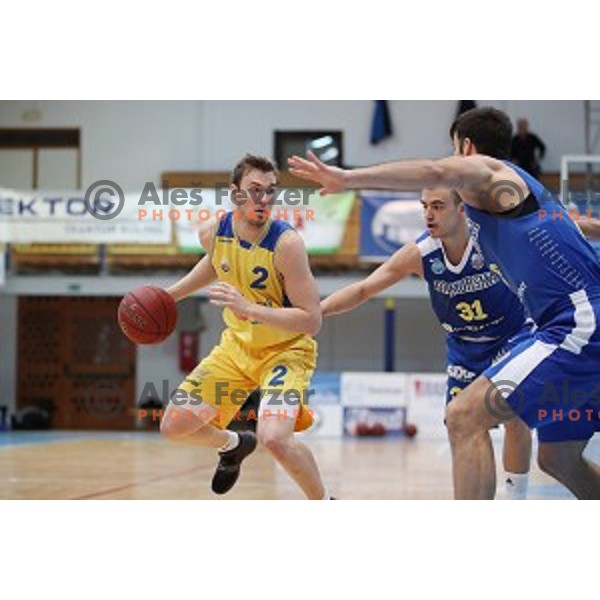 in action during Nova KBM League basketball match between Hopsi and Sixt Primorska in Polzela Sports hall, Slovenia on February 2, 2019