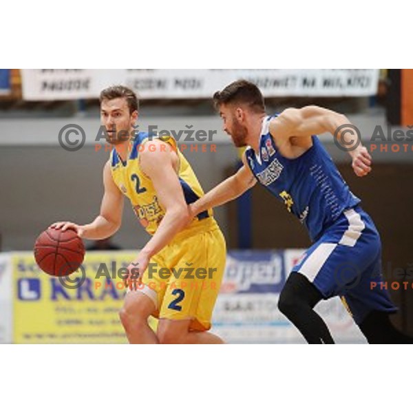 in action during Nova KBM League basketball match between Hopsi and Sixt Primorska in Polzela Sports hall, Slovenia on February 2, 2019