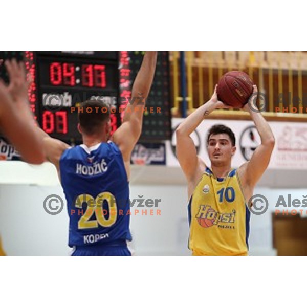 in action during Nova KBM League basketball match between Hopsi and Sixt Primorska in Polzela Sports hall, Slovenia on February 2, 2019