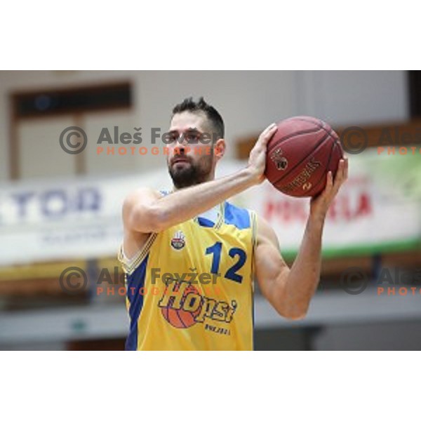 in action during Nova KBM League basketball match between Hopsi and Sixt Primorska in Polzela Sports hall, Slovenia on February 2, 2019