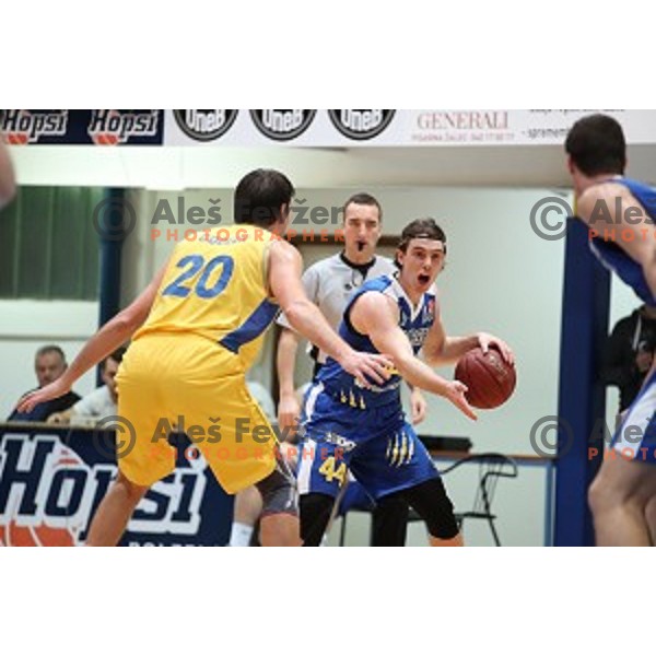 in action during Nova KBM League basketball match between Hopsi and Sixt Primorska in Polzela Sports hall, Slovenia on February 2, 2019