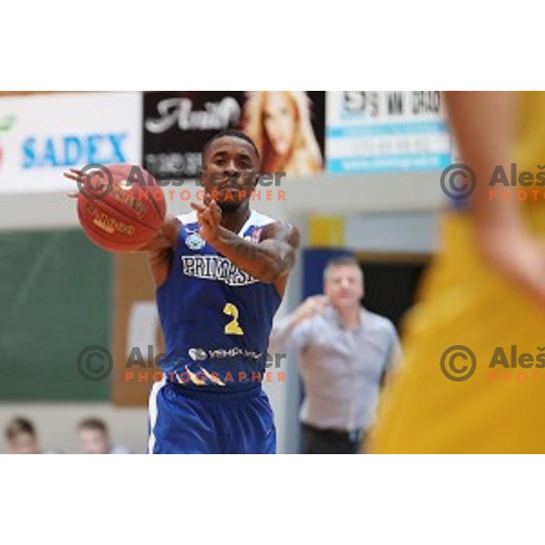 in action during Nova KBM League basketball match between Hopsi and Sixt Primorska in Polzela Sports hall, Slovenia on February 2, 2019