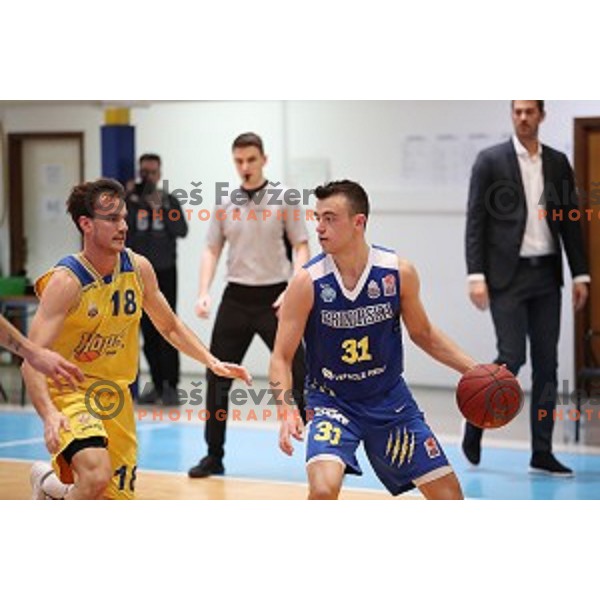 in action during Nova KBM League basketball match between Hopsi and Sixt Primorska in Polzela Sports hall, Slovenia on February 2, 2019