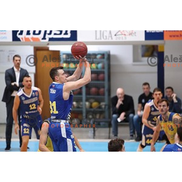 in action during Nova KBM League basketball match between Hopsi and Sixt Primorska in Polzela Sports hall, Slovenia on February 2, 2019