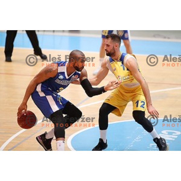 in action during Nova KBM League basketball match between Hopsi and Sixt Primorska in Polzela Sports hall, Slovenia on February 2, 2019