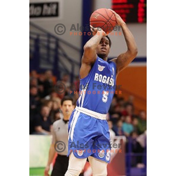 in action during Nova KBM League basketball match between Helios Suns and Rogaska in Domzale Sports Hall, Slovenia on February 3, 2019