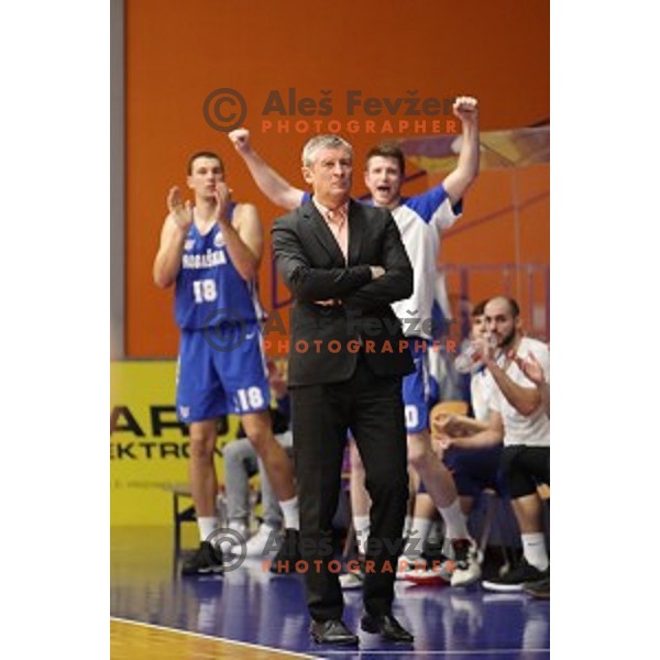 in action during Nova KBM League basketball match between Helios Suns and Rogaska in Domzale Sports Hall, Slovenia on February 3, 2019