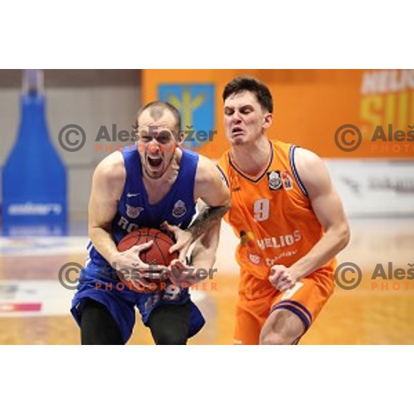 in action during Nova KBM League basketball match between Helios Suns and Rogaska in Domzale Sports Hall, Slovenia on February 3, 2019