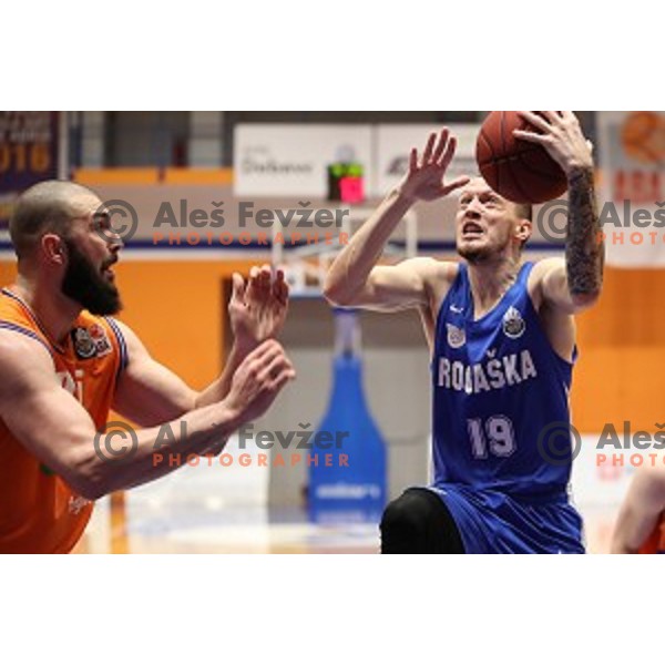 in action during Nova KBM League basketball match between Helios Suns and Rogaska in Domzale Sports Hall, Slovenia on February 3, 2019