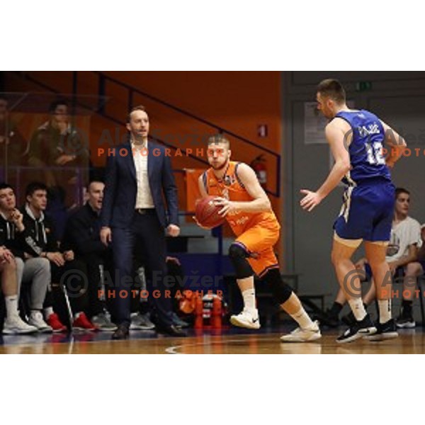 in action during Nova KBM League basketball match between Helios Suns and Rogaska in Domzale Sports Hall, Slovenia on February 3, 2019