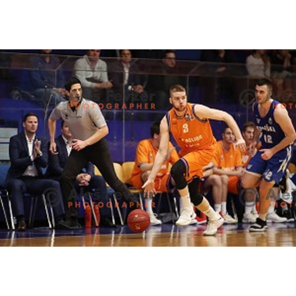 in action during Nova KBM League basketball match between Helios Suns and Rogaska in Domzale Sports Hall, Slovenia on February 3, 2019