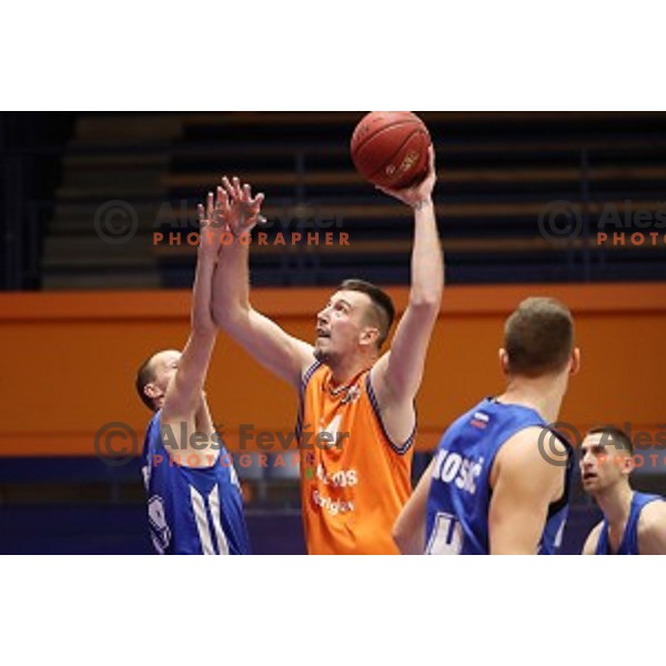 in action during Nova KBM League basketball match between Helios Suns and Rogaska in Domzale Sports Hall, Slovenia on February 3, 2019