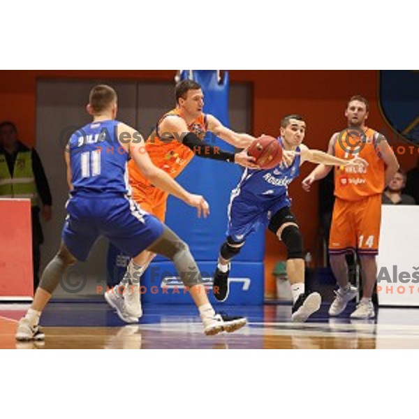 in action during Nova KBM League basketball match between Helios Suns and Rogaska in Domzale Sports Hall, Slovenia on February 3, 2019