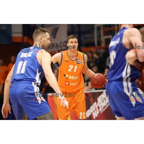 in action during Nova KBM League basketball match between Helios Suns and Rogaska in Domzale Sports Hall, Slovenia on February 3, 2019
