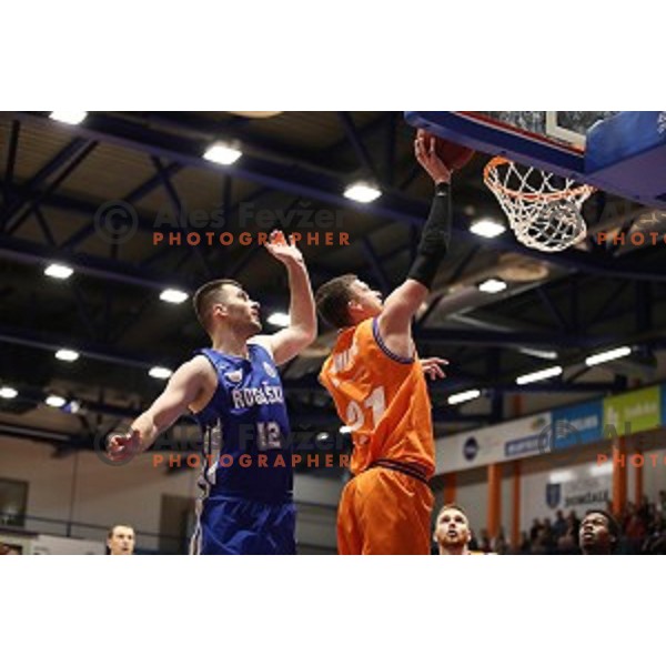 in action during Nova KBM League basketball match between Helios Suns and Rogaska in Domzale Sports Hall, Slovenia on February 3, 2019