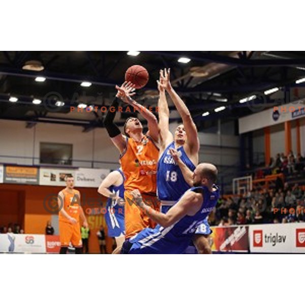 in action during Nova KBM League basketball match between Helios Suns and Rogaska in Domzale Sports Hall, Slovenia on February 3, 2019