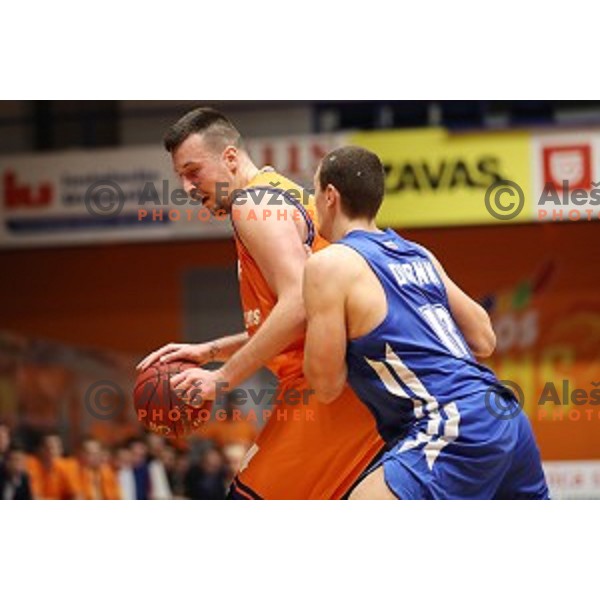 in action during Nova KBM League basketball match between Helios Suns and Rogaska in Domzale Sports Hall, Slovenia on February 3, 2019
