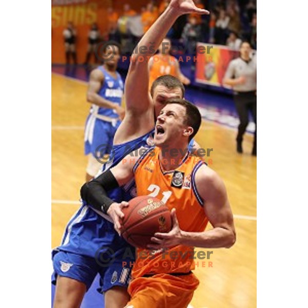 in action during Nova KBM League basketball match between Helios Suns and Rogaska in Domzale Sports Hall, Slovenia on February 3, 2019
