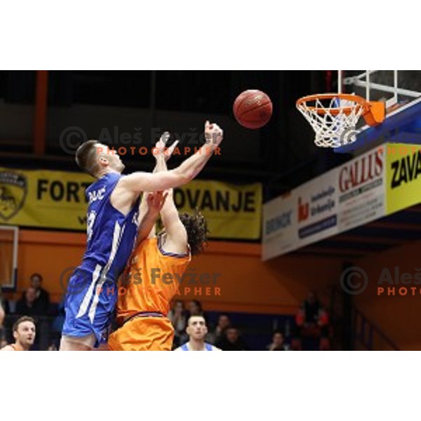 in action during Nova KBM League basketball match between Helios Suns and Rogaska in Domzale Sports Hall, Slovenia on February 3, 2019